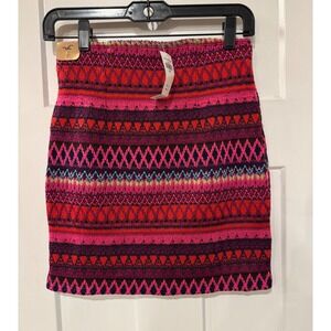 Hollister Womens Size Small Pink Red Purple Geometric Knit Mini Skirt NWT